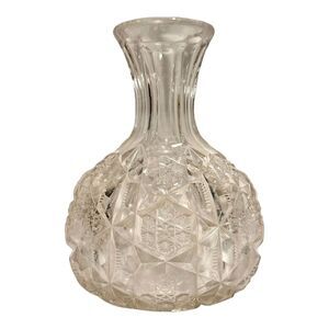 Vintage American Pressed Glass Decanter Star Pattern Wine Water Carafe